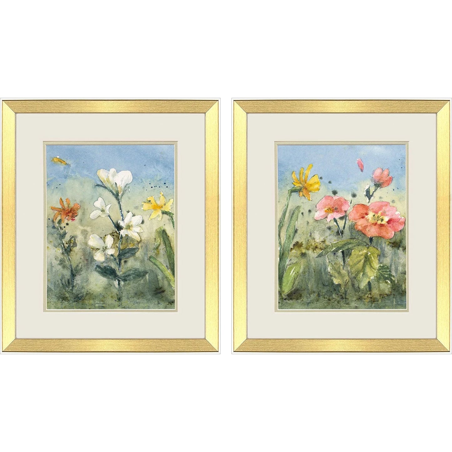 Summer Wildflowers Green Canvas Art 2PC
