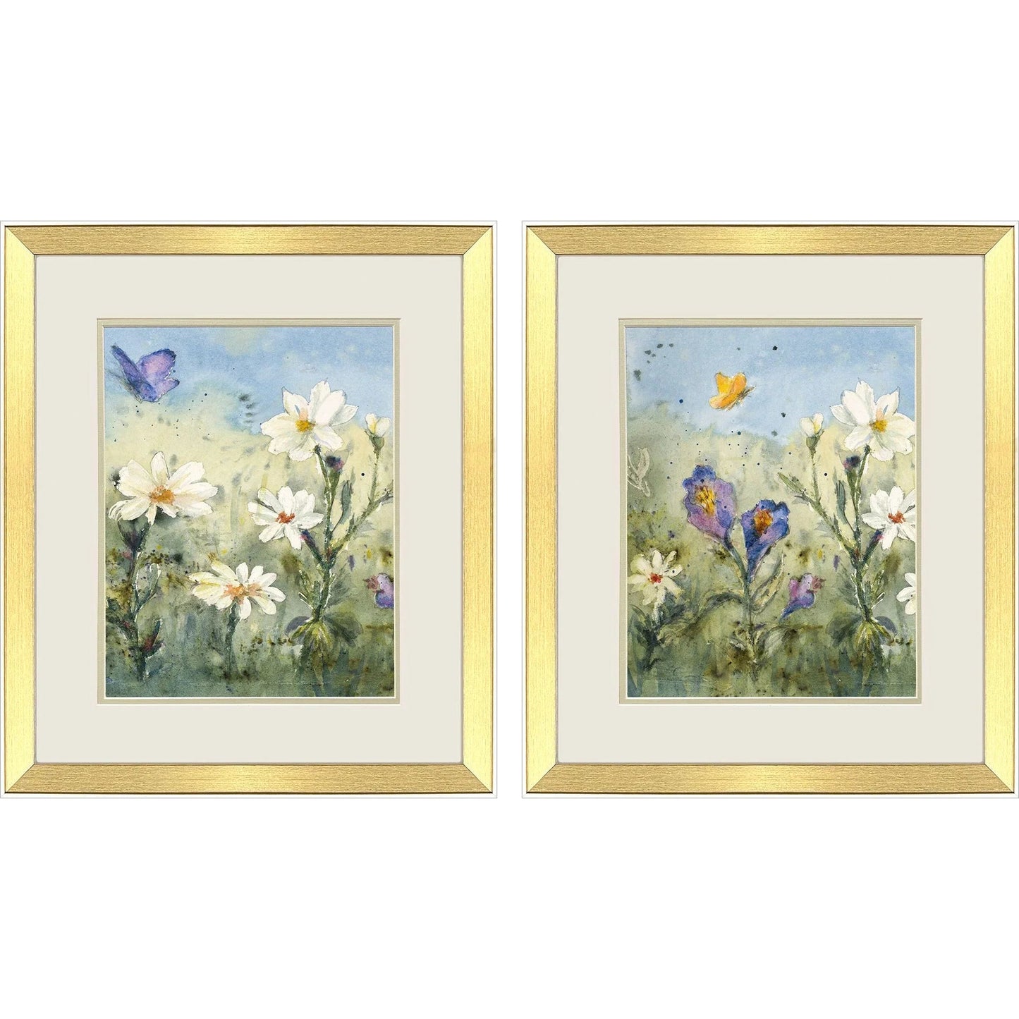 Summer Wildflowers Green Canvas Art 2PC