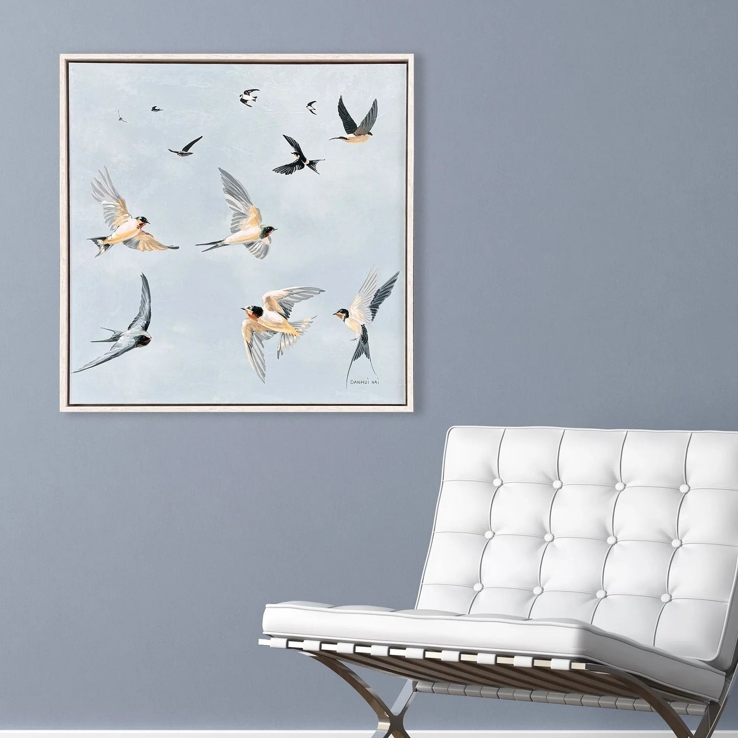 Swifts Hand-Applied Blue Canvas Art