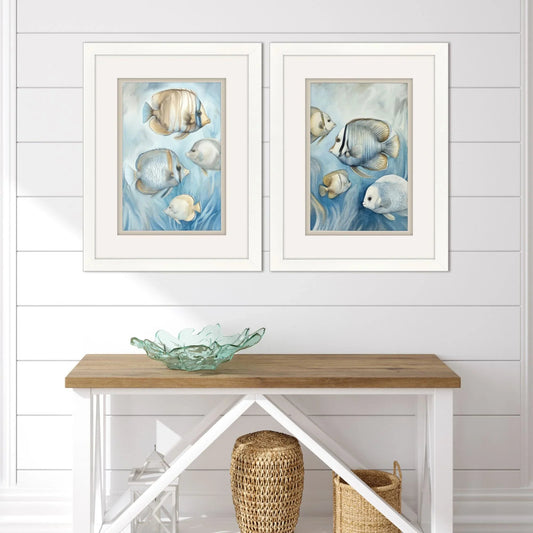 Swim Tropical Fish Print Blue Canvas Art 2PC