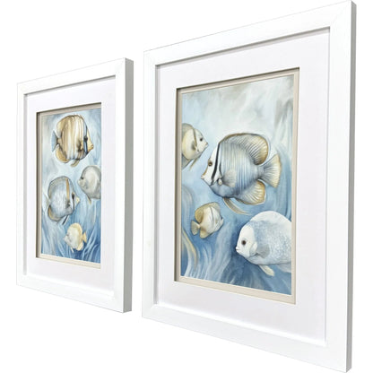 Swim Tropical Fish Print Blue Canvas Art 2PC