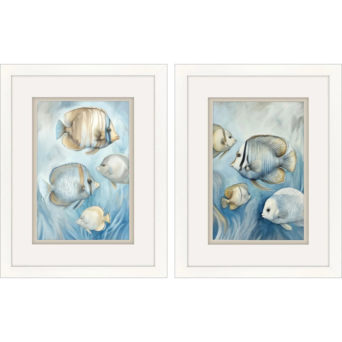 Swim Tropical Fish Print Framed Wall Art 2PC