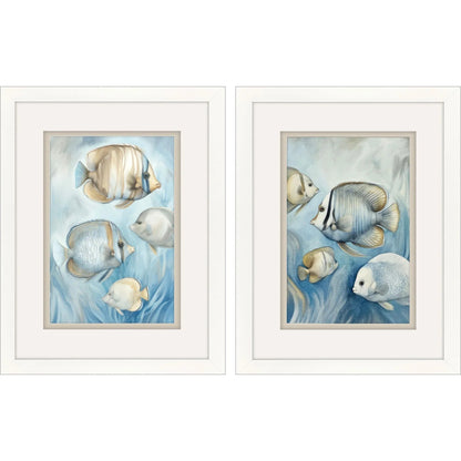 Swim Tropical Fish Print Framed Wall Art 2PC