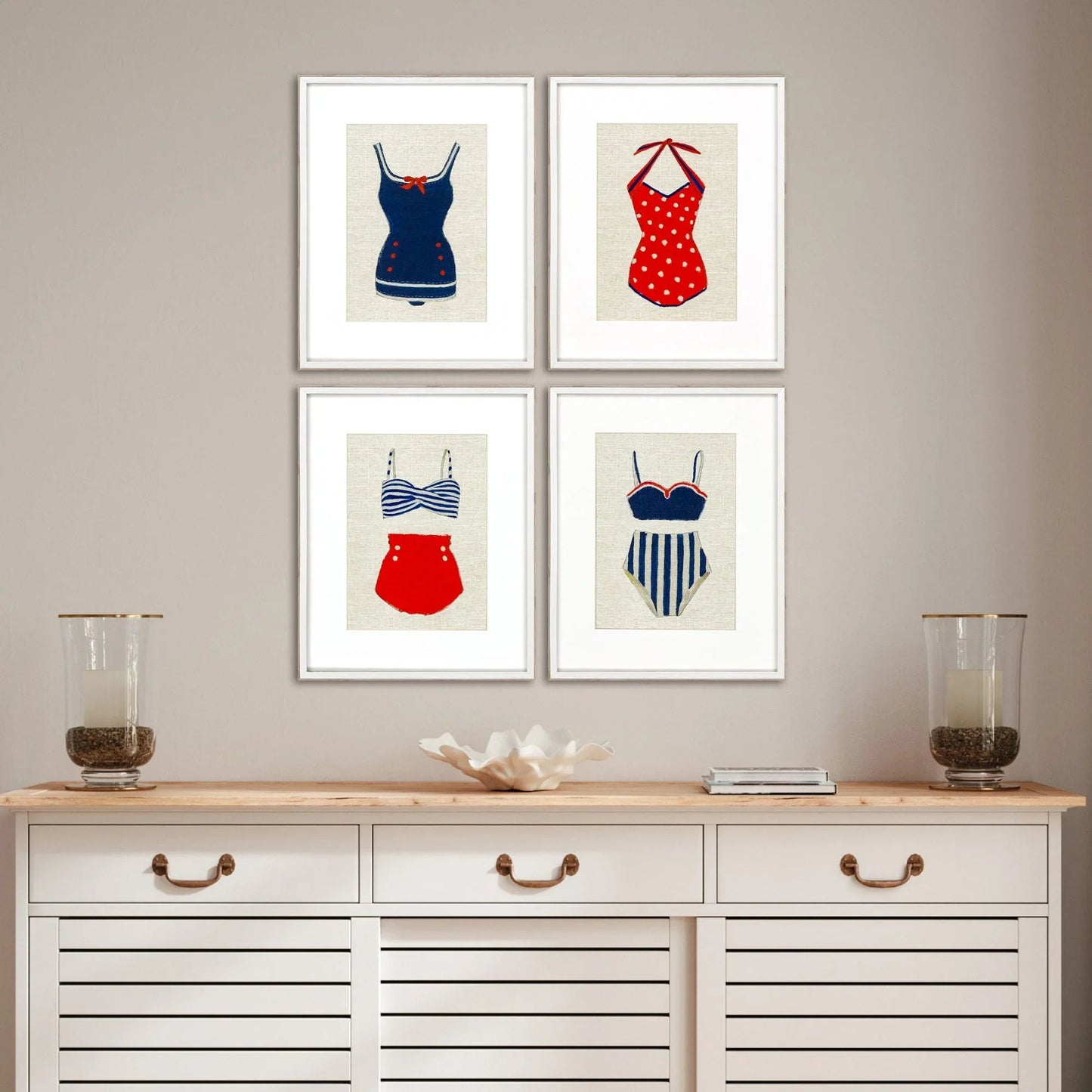 Swim Wood Frame Blue Canvas Art 4PC