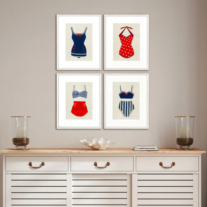 Swim Wood Frame Blue Canvas Art 4PC