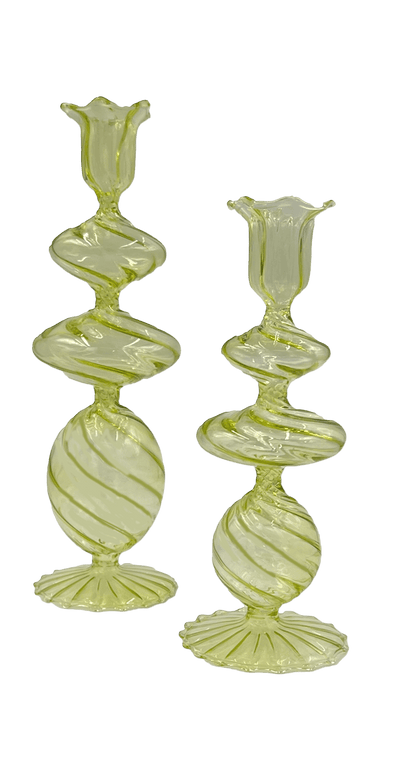 Swirl Design Glass Candlestick 2PC