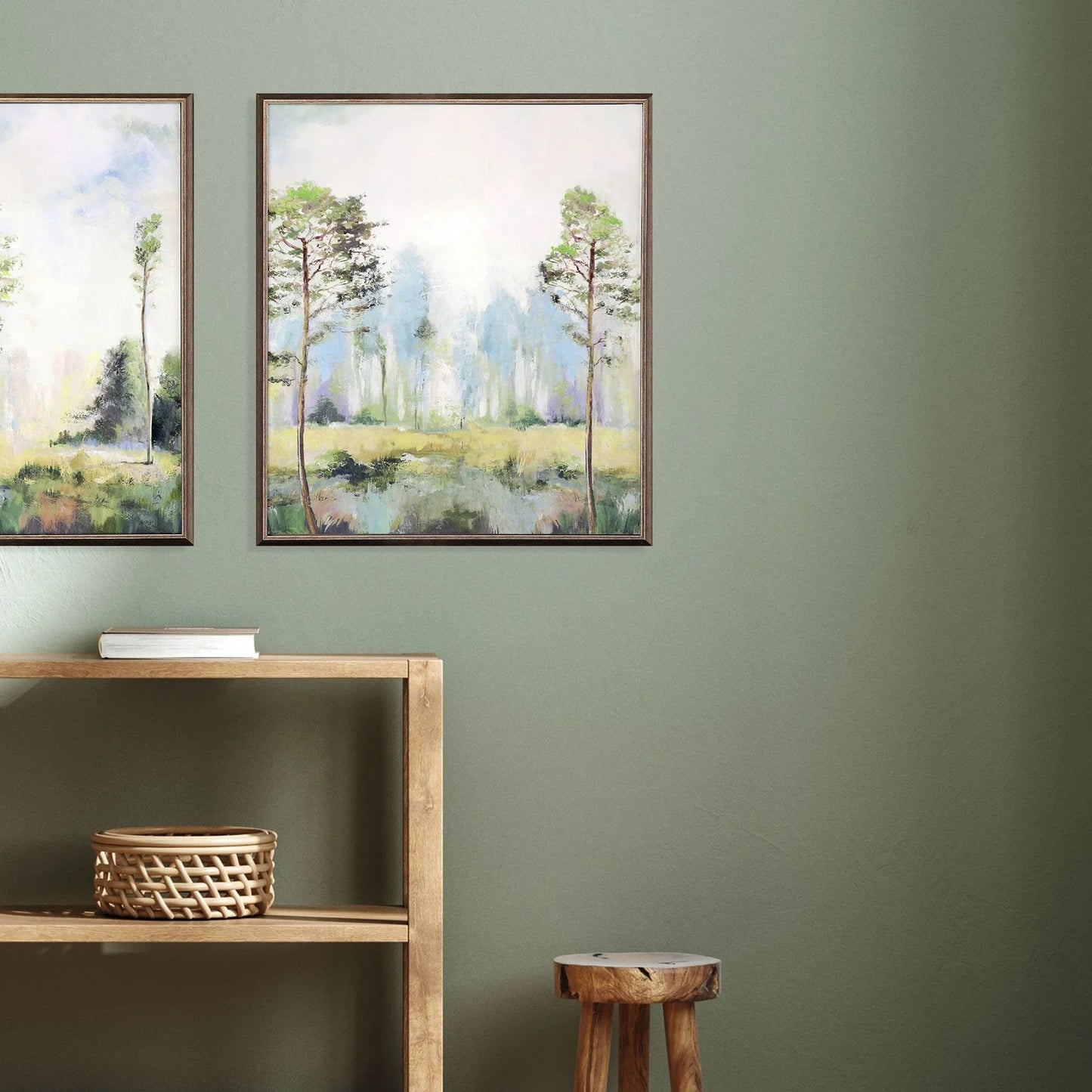 Tall Green Trees Hand Finished Canvas Art