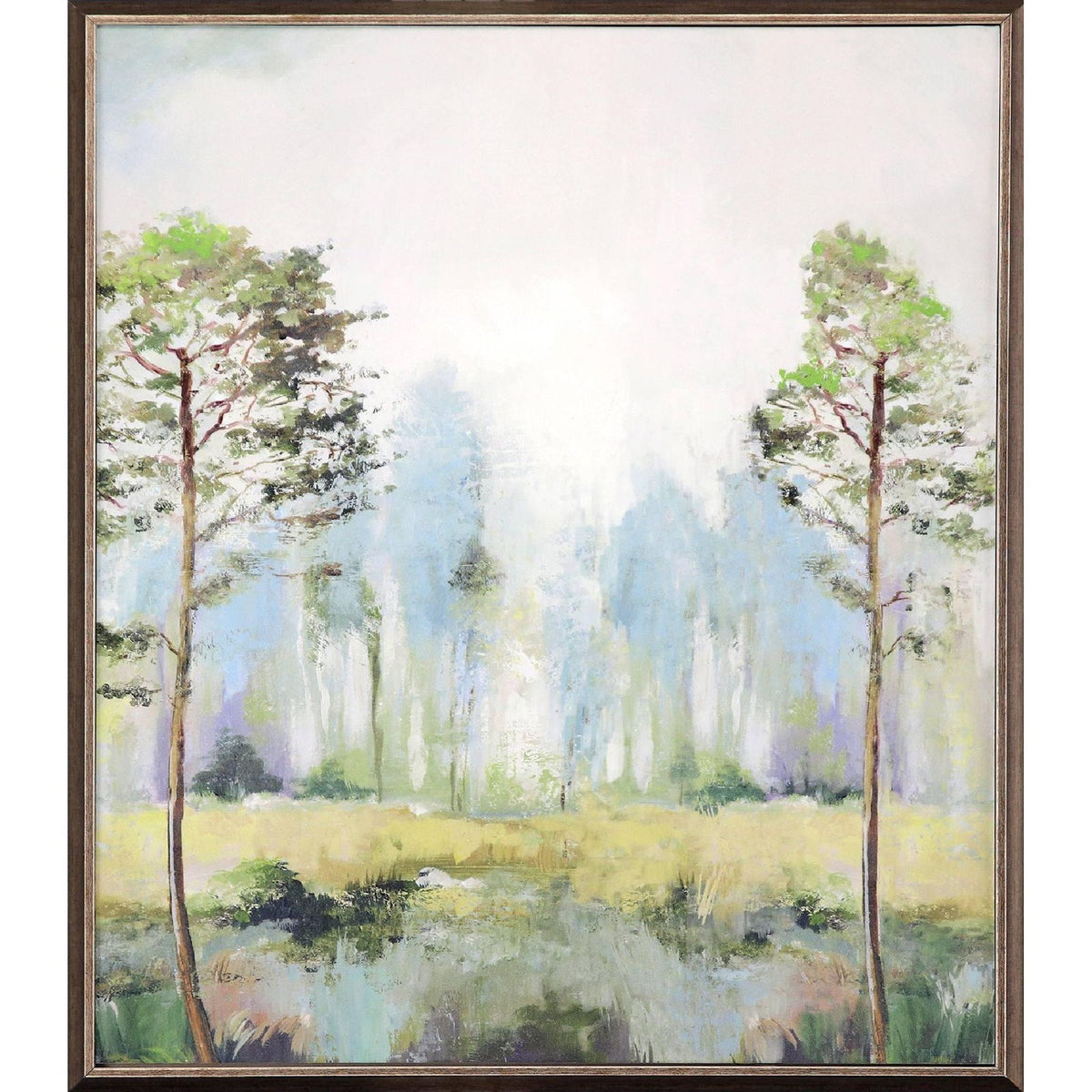 Tall Green Trees Hand Finished Framed Wall Art