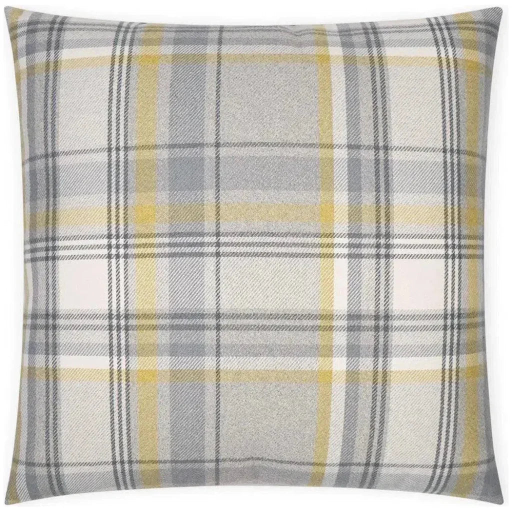 D.V. Kap Tartan Plaid Check Yellow Grey Large Throw Pillow