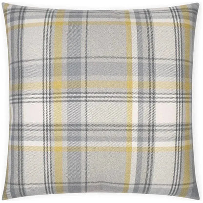 D.V. Kap Tartan Plaid Check Yellow Grey Large Throw Pillow
