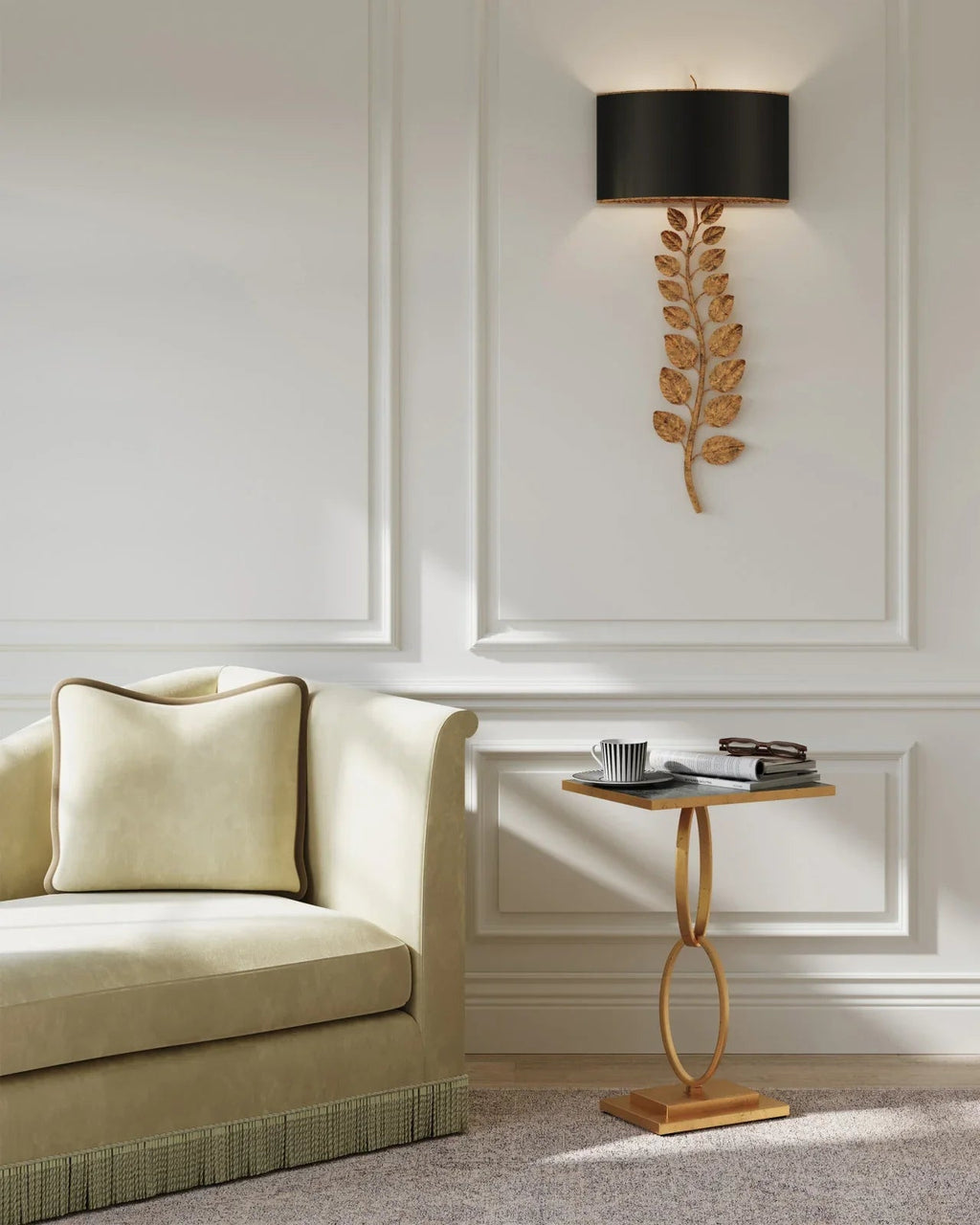 Textured Gold Leaf Satin Black Birdwood Wall Sconce - LOOMLAN - Currey & Co - Wall Sconces