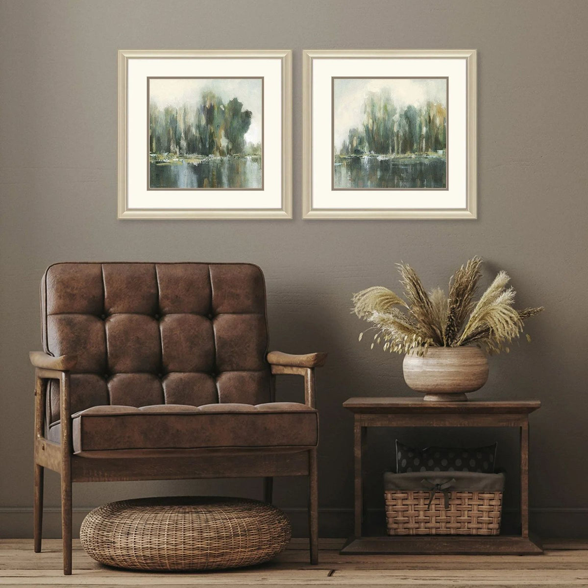 Textured Treeline Green Framed Wall Art 2PC -- view 2