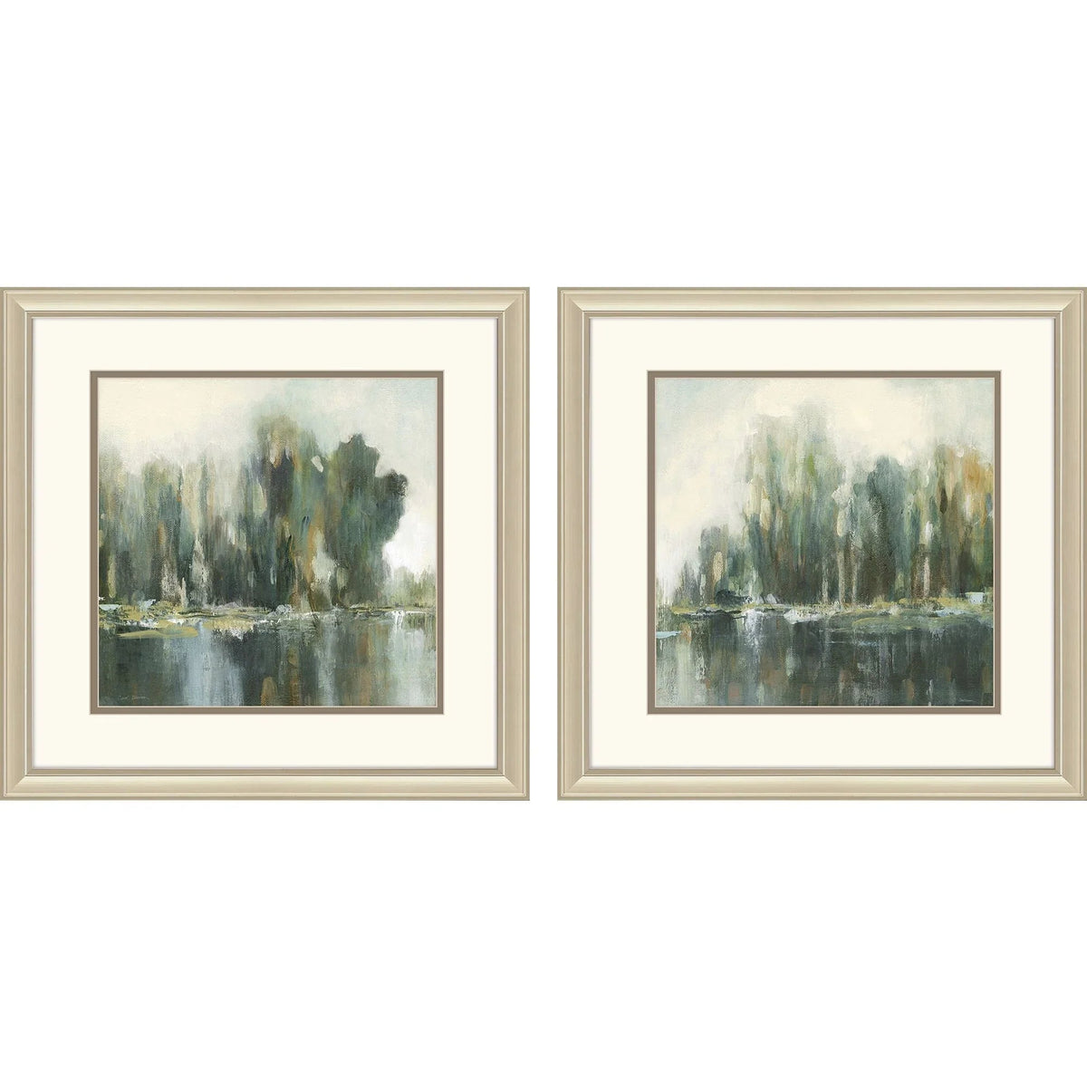 Textured Treeline Green Framed Wall Art 2PC