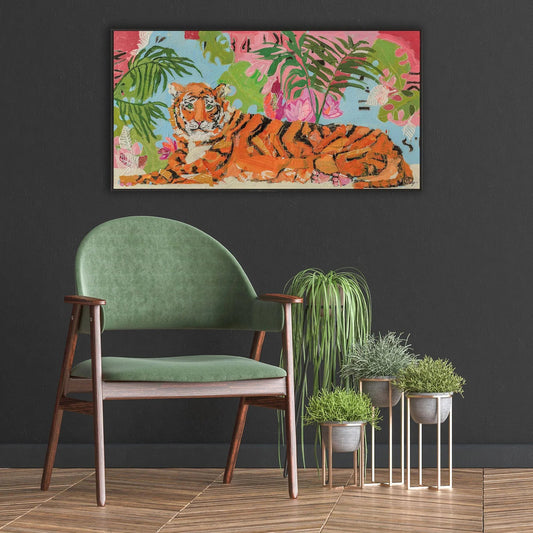 Tiger at Rest Wood Frame Orange Canvas Art