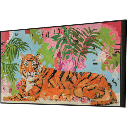 Tiger at Rest Wood Frame Orange Canvas Art