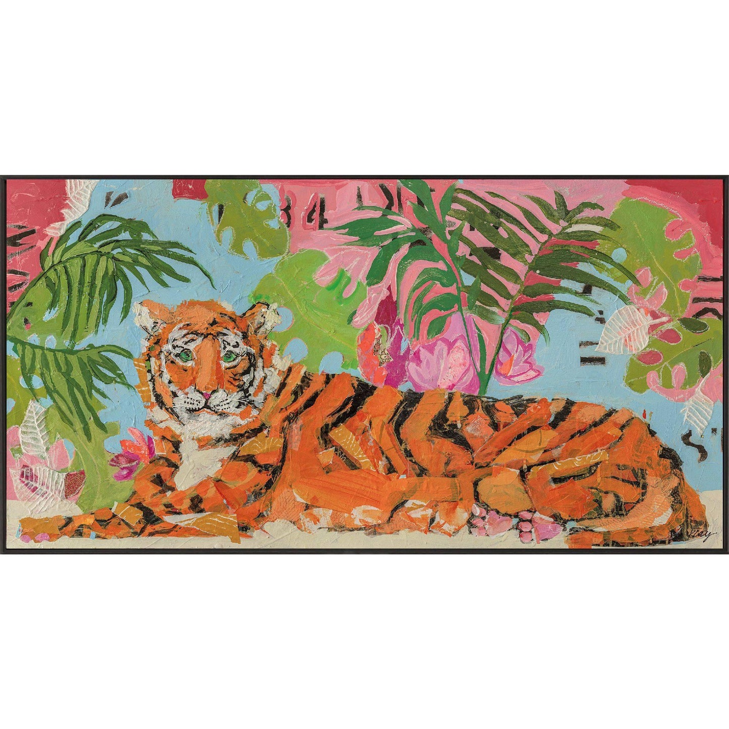 Tiger at Rest Wood Frame Orange Canvas Art