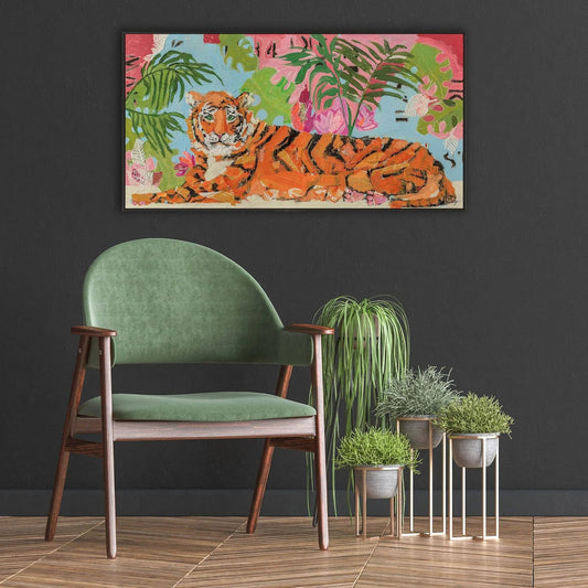 Tiger at Rest Wood Orange Framed Wall Art -- view 2