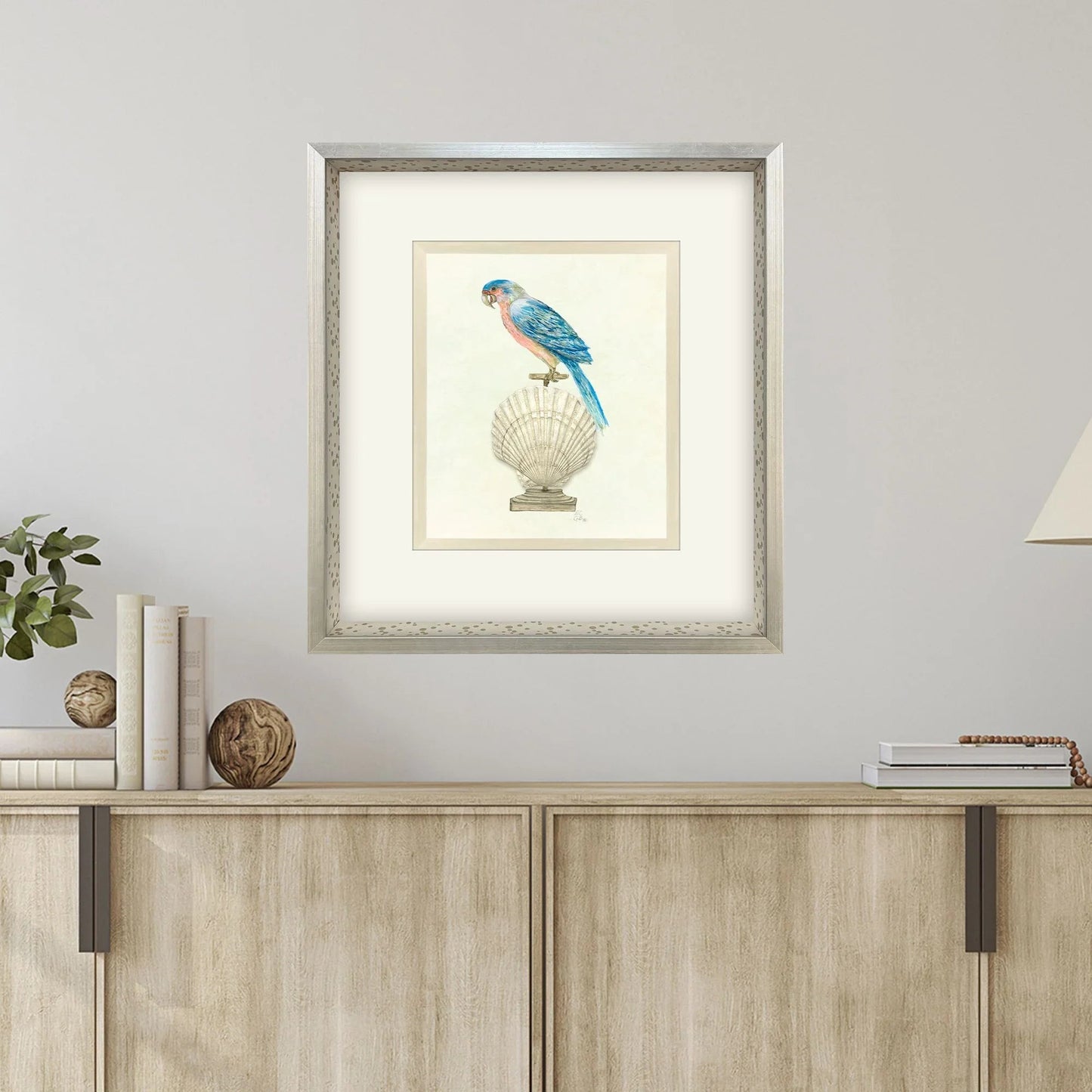 Treasure Parrot IV Wood Frame Blue Canvas Art