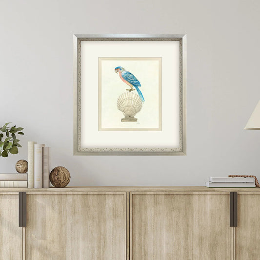 Treasure Parrot IV Wood Frame Blue Canvas Art