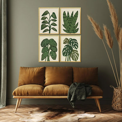 Tropical Abundance Wood Frame Green Canvas Art 4PC