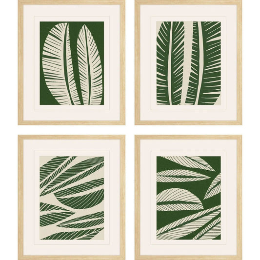 Tropical Flourish Green Framed Wall Art 4PC