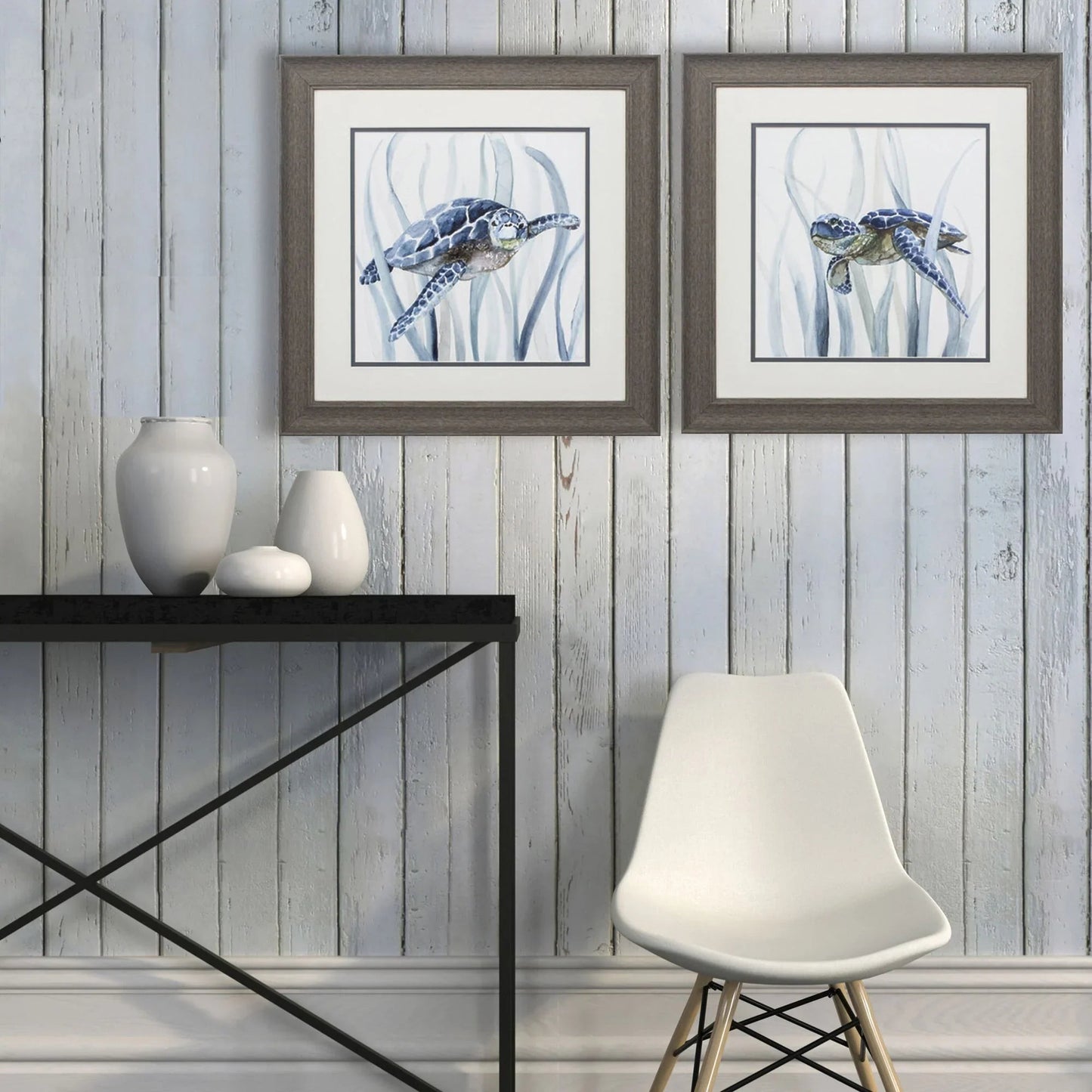Turtle in Grass Blue Canvas Art 2PC
