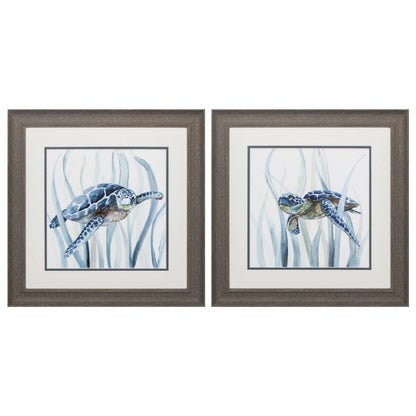 Turtle in Grass Blue Canvas Art 2PC