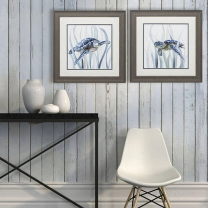 Turtle in Grass Blue Framed Wall Art 2PC -- view 2