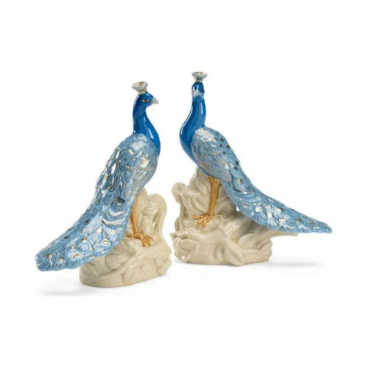 Two Toned Blue Peacock Sculpture (Pr) - LOOMLAN - Chelsea House - Statues & Sculptures