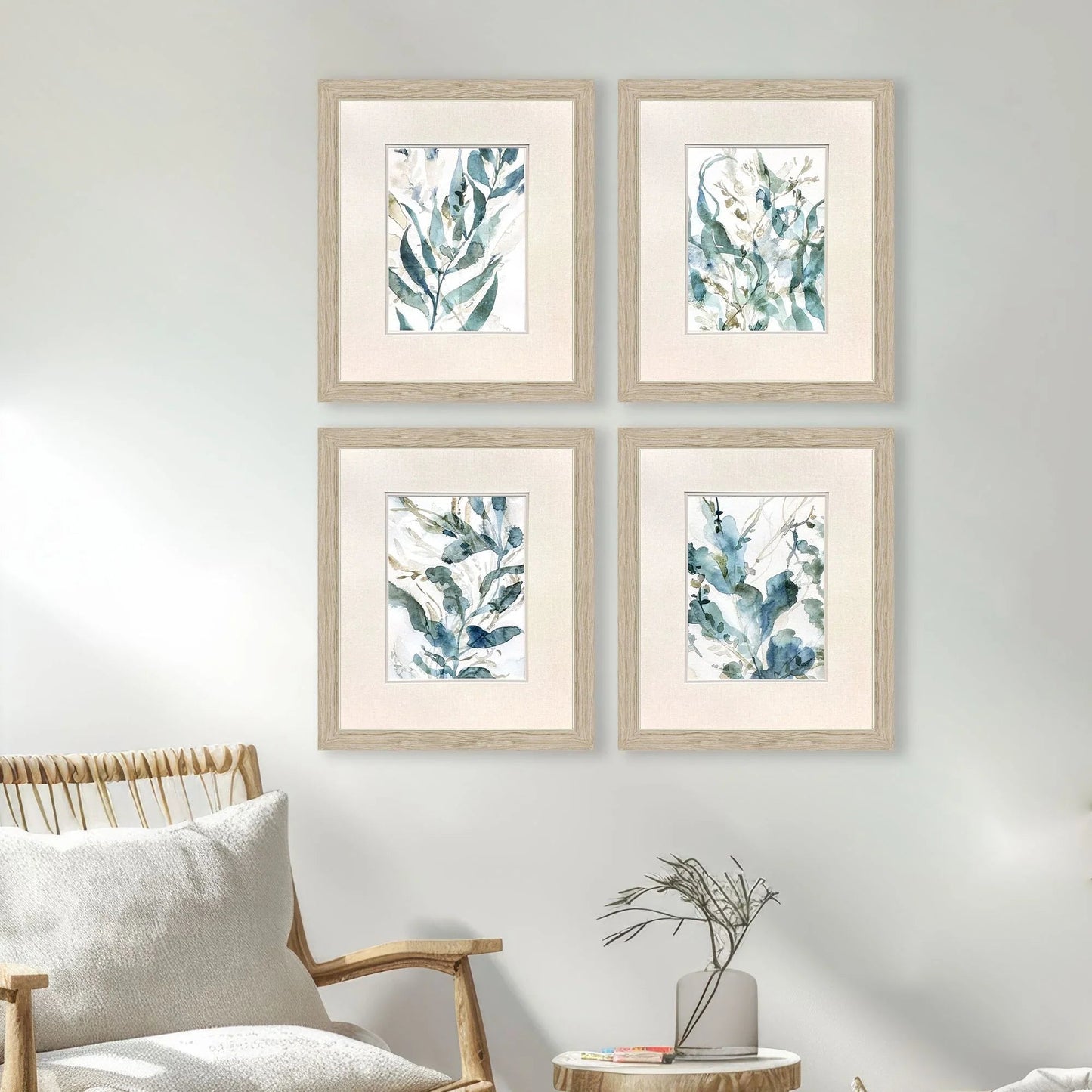 Underwater Botany Blue Canvas Art 4PC