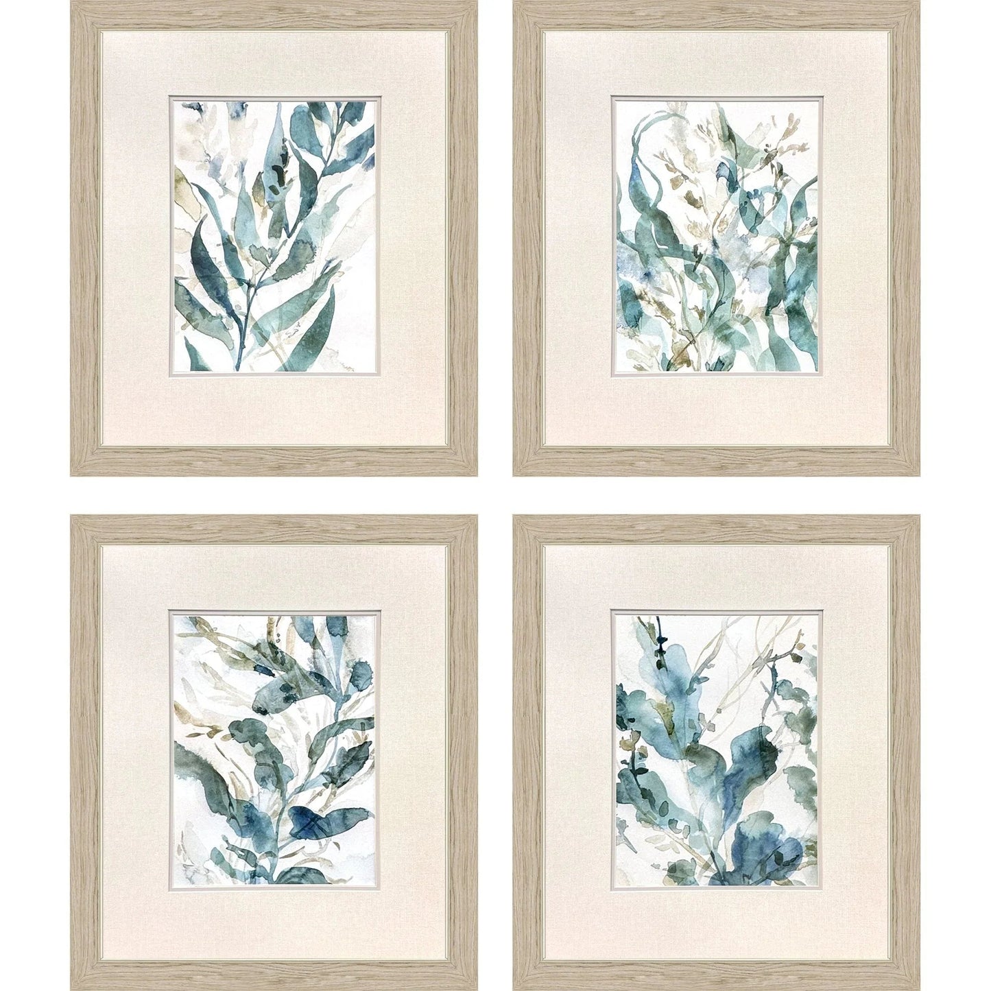 Underwater Botany Blue Canvas Art 4PC