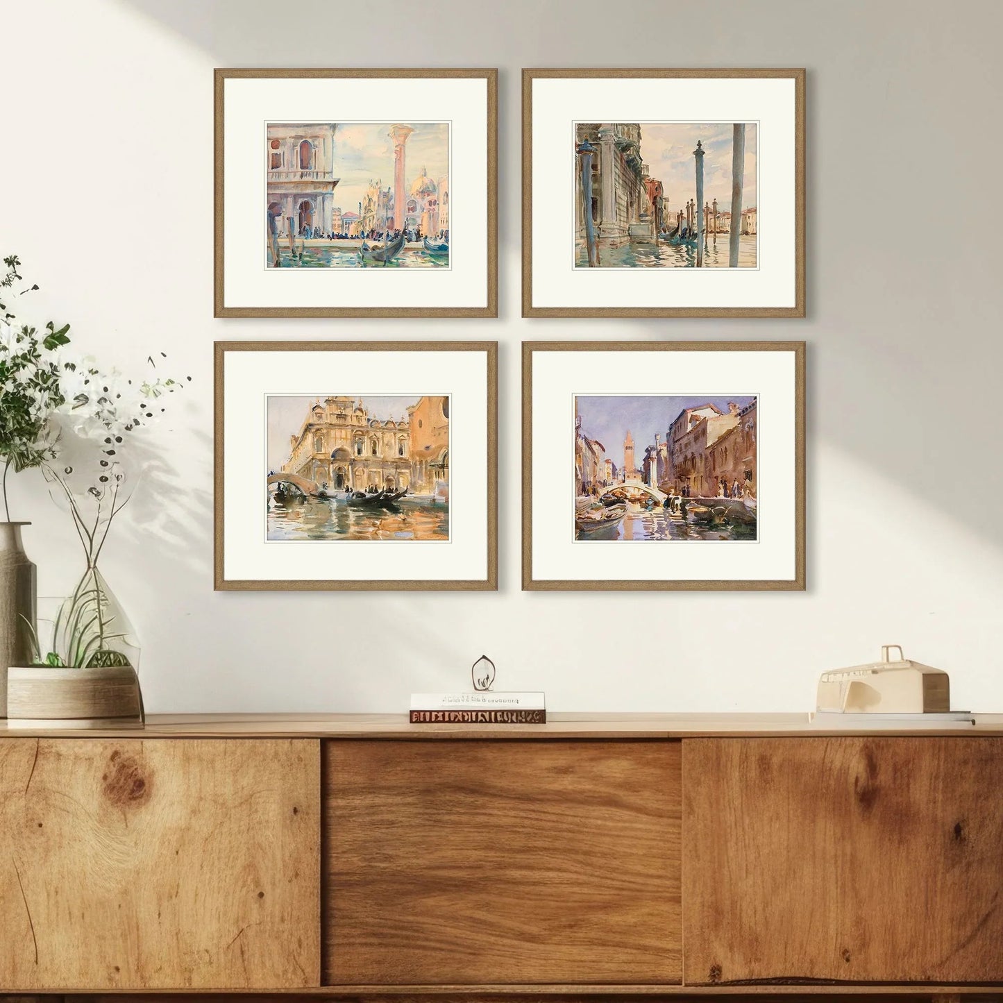 Venice Wood Frame Blue Canvas Art 4PC