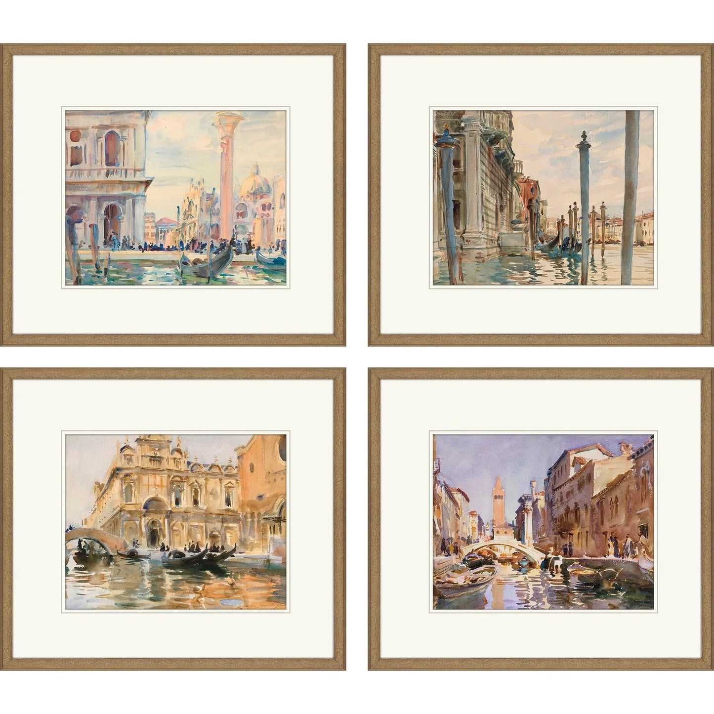 Venice Wood Frame Blue Canvas Art 4PC