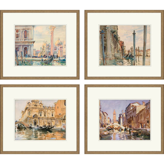 Venice Wood Frame Blue Canvas Art 4PC