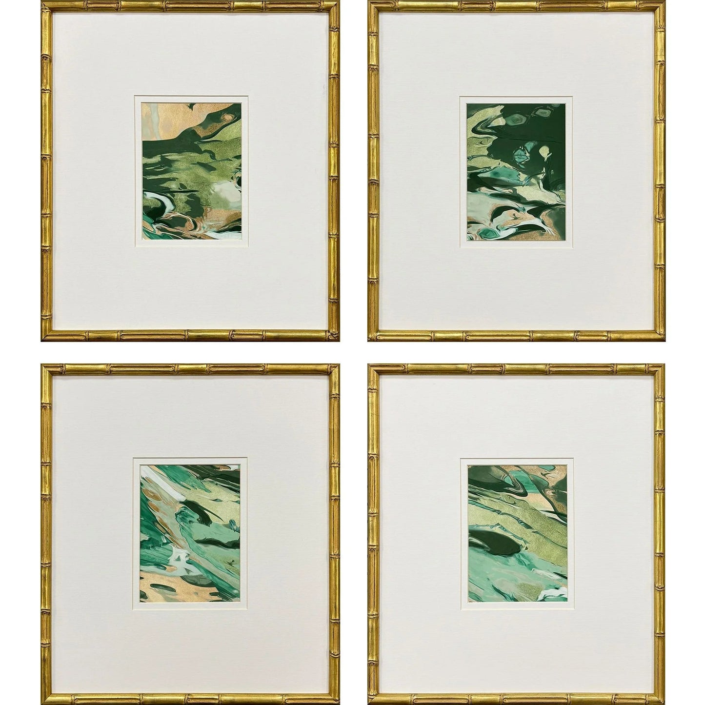 Verdant Fusion Wood Frame Green Canvas Art 4PC