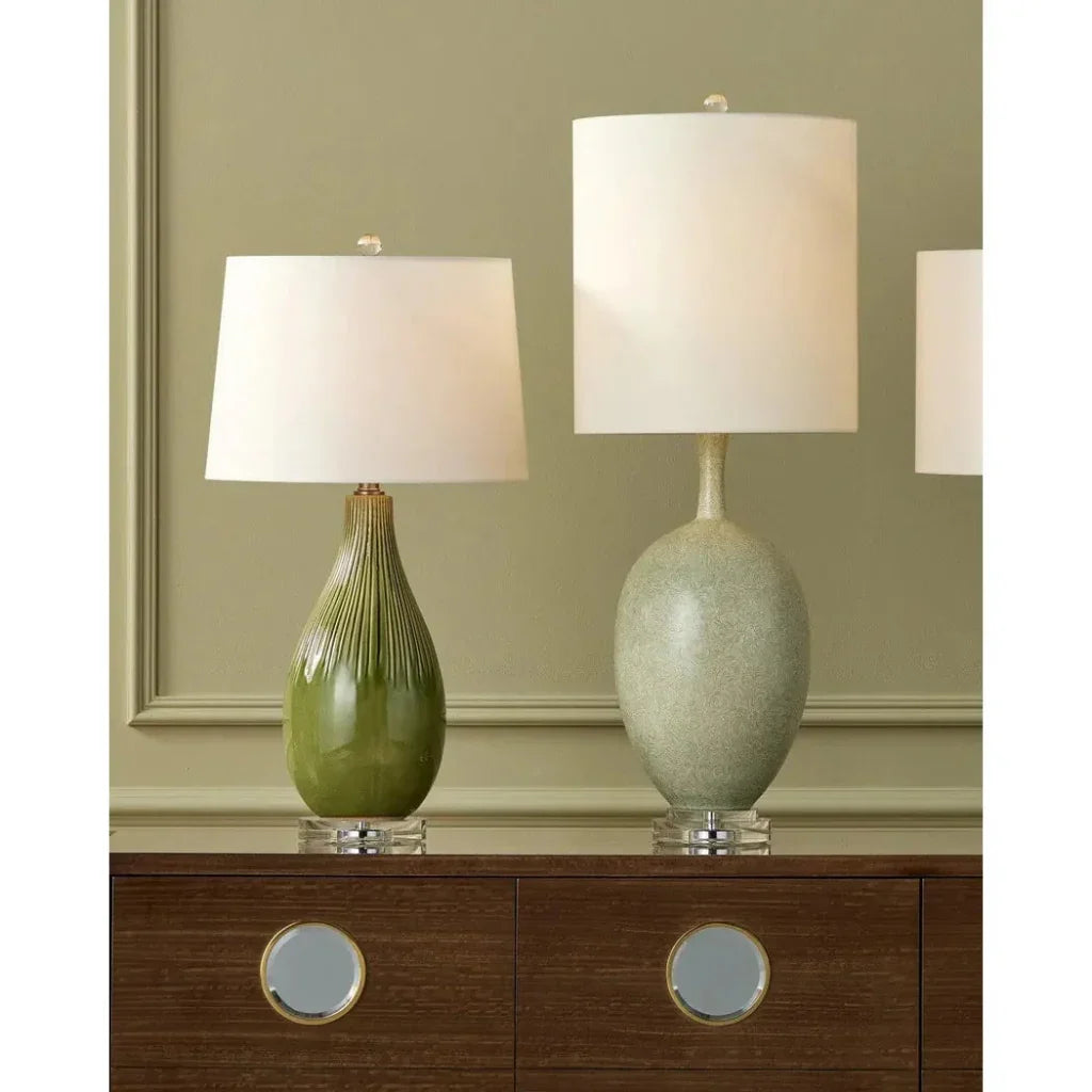 Verdure Porcelain & Optic Crystal Green Table Lamp - LOOMLAN - Currey & Co - Table Lamps