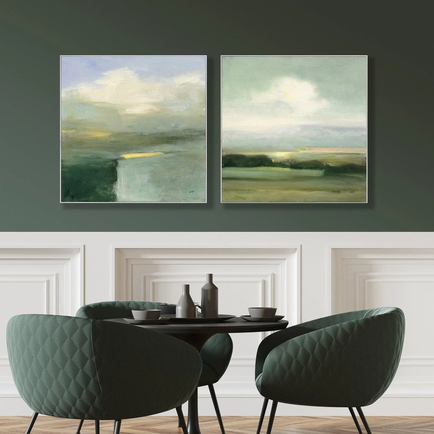 View Wood Frame Green Canvas Art 2PC