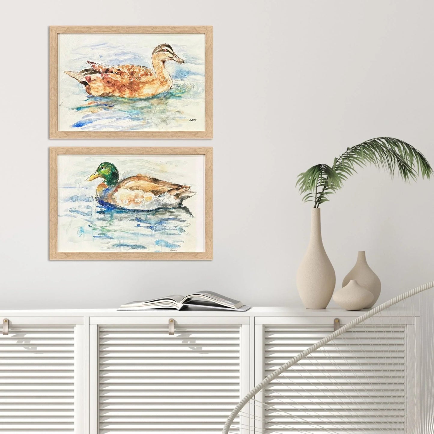 Water Duck Brown Canvas Art 2PC