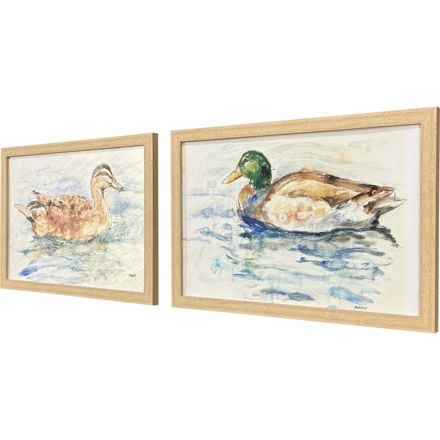 Water Duck Brown Canvas Art 2PC