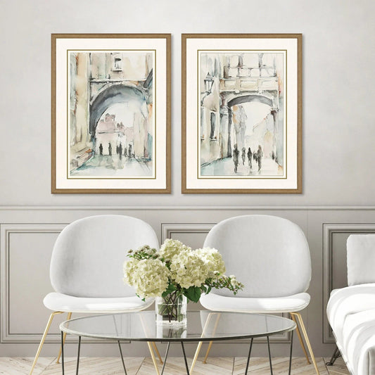 Watercolor Arches Wood Frame Neutral Canvas Art 2PC