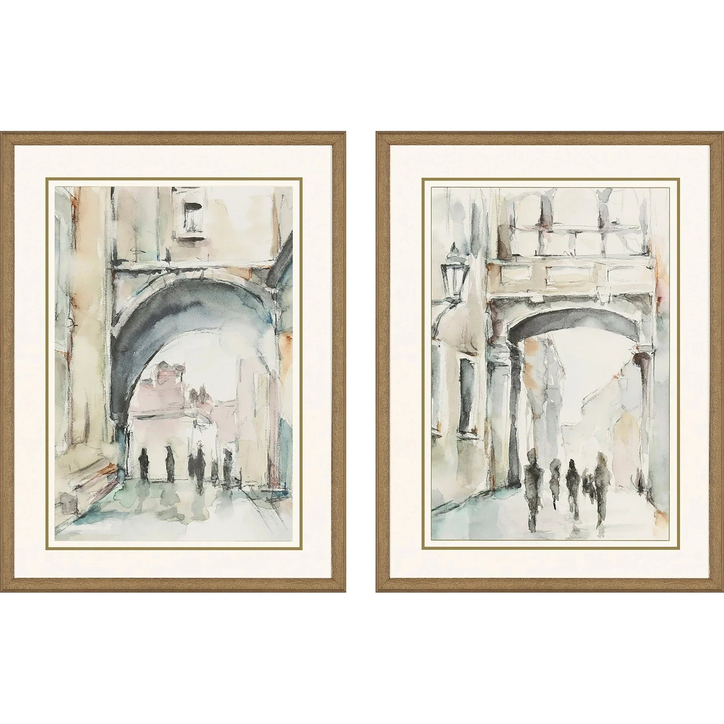 Watercolor Arches Wood Frame Neutral Canvas Art 2PC