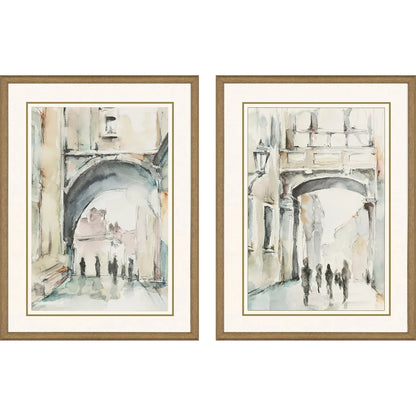 Watercolor Arches Wood Frame Neutral Canvas Art 2PC