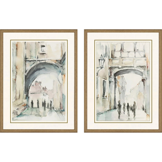 Watercolor Arches Wood Frame Neutral Canvas Art 2PC
