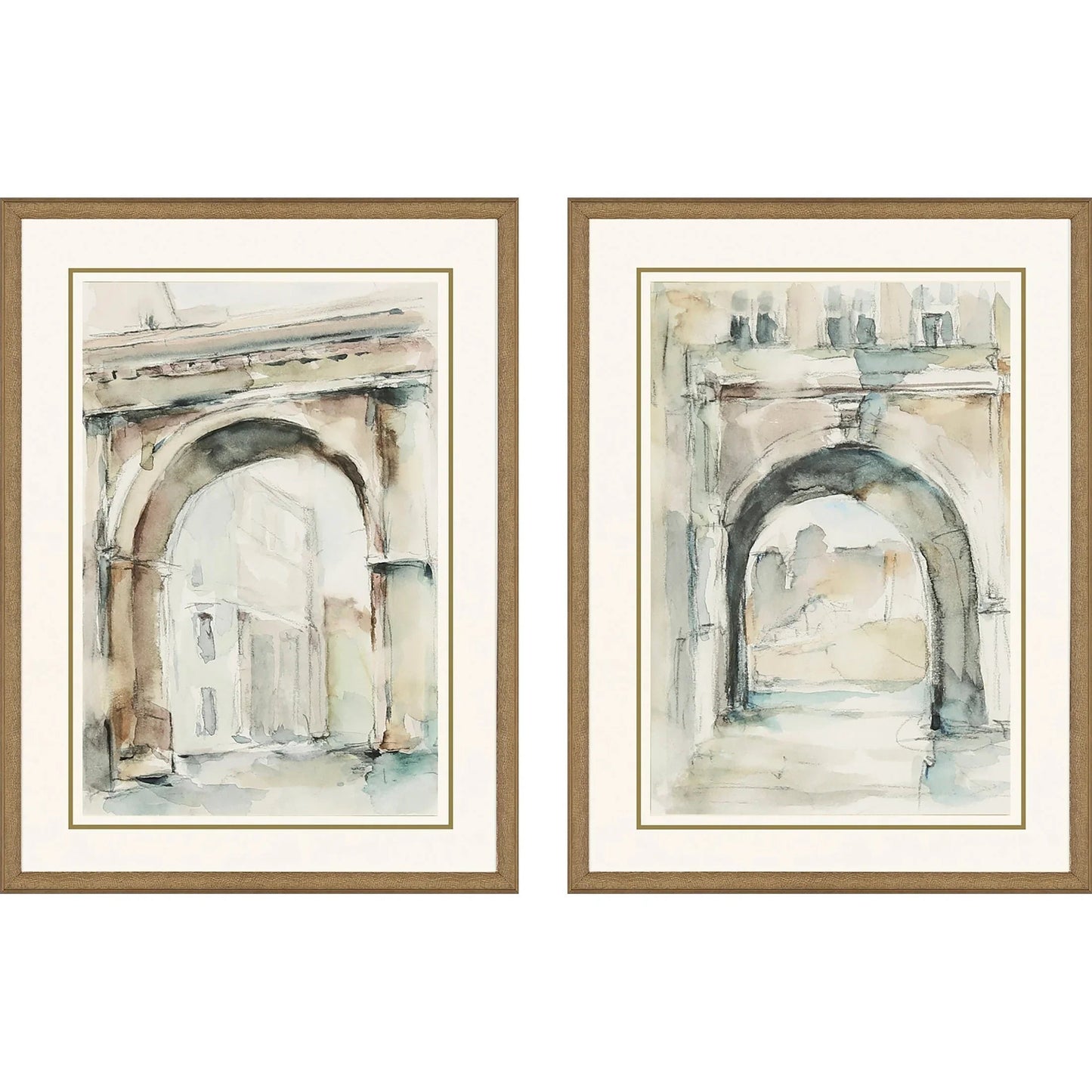 Watercolor Arches Wood Frame Neutral Canvas Art 2PC