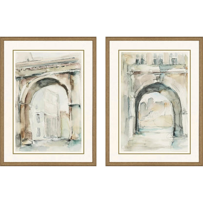 Watercolor Arches Wood Frame Neutral Canvas Art 2PC