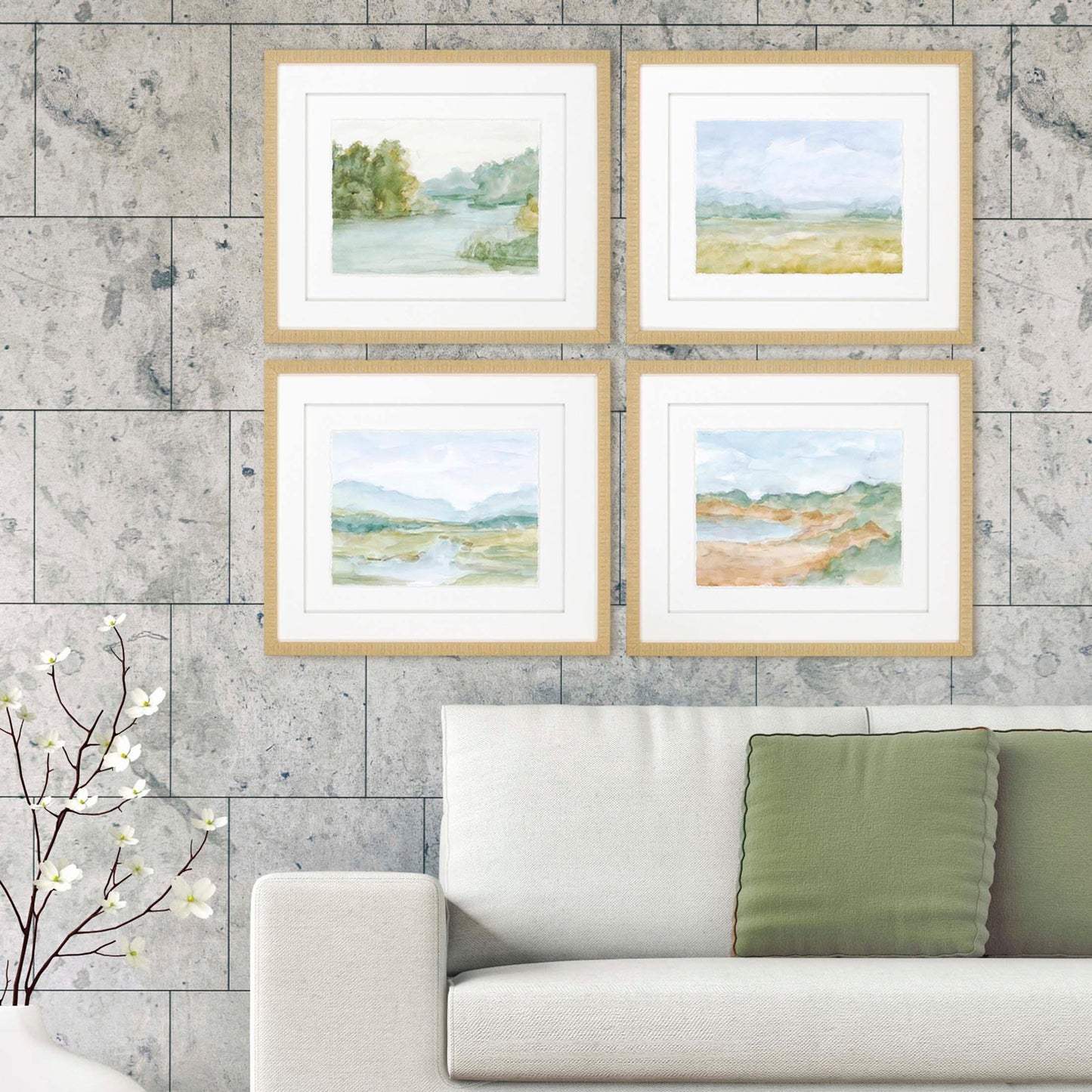 Watercolour Green Canvas Art 4PC