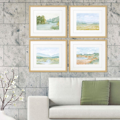 Watercolour Green Canvas Art 4PC