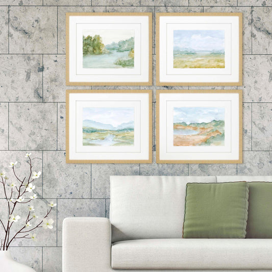 Watercolour Green Canvas Art 4PC