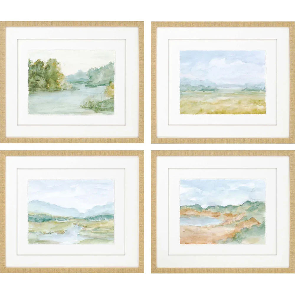 Watercolour Green Canvas Art 4PC