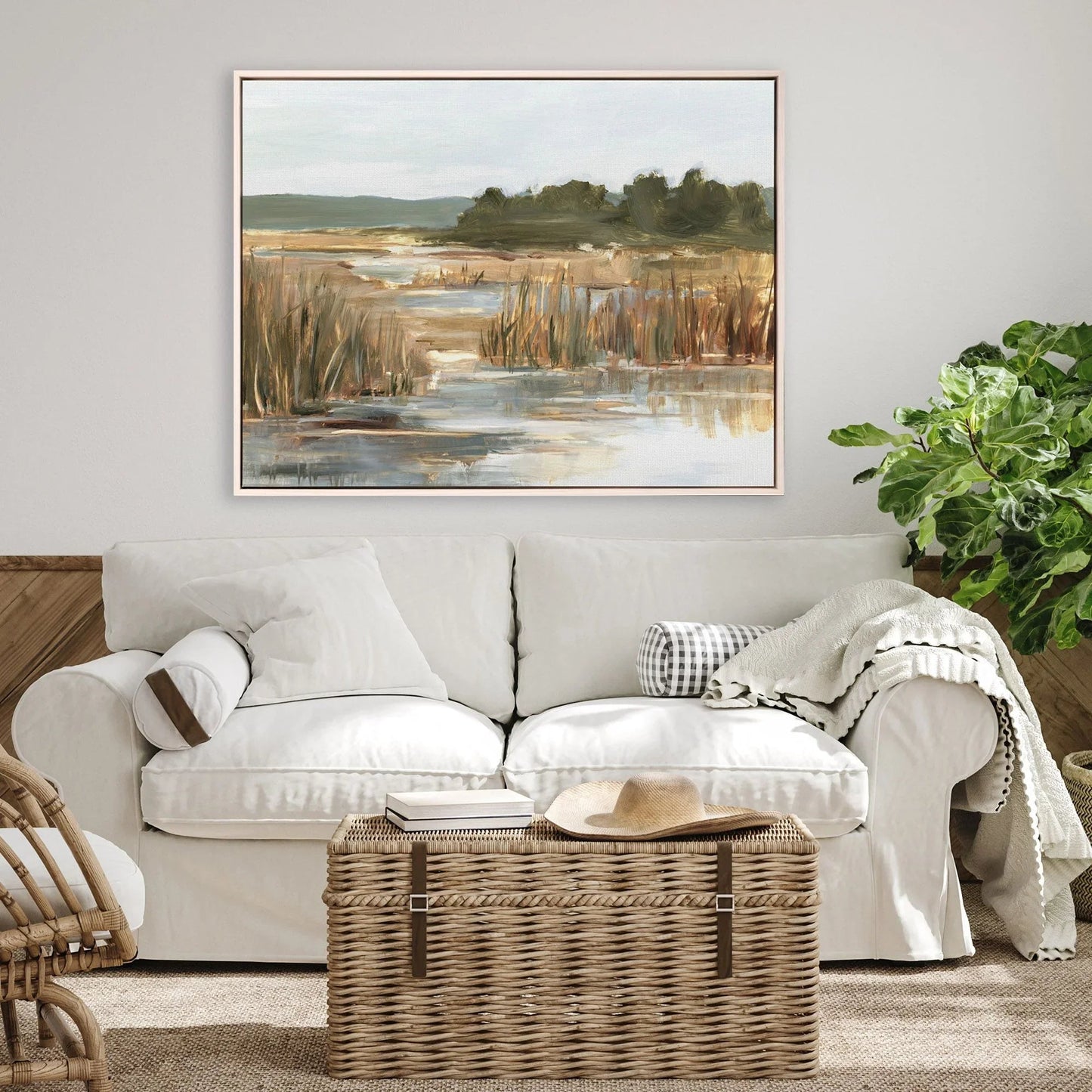 Wetland Grasses II Wood Frame Green Canvas Art
